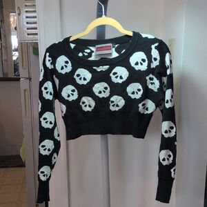 Jawbreaker Black and White Skull Pattern Crop Top